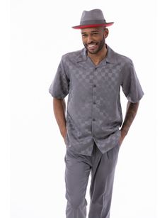 Montique Grey Tone on Tone Walking Suit 2 Piece Short Sleeve Set 2320 – Suits & More Classic Wardrobe Staples, Life Of The Party, Tone On Tone, Casual Weekend, Classic Wardrobe, Pants Large, Grey Tones, Pleated Pants, Formal Attire