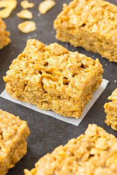 several squares of food sitting on top of a table