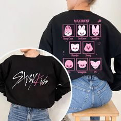 Stray Kids Members Sweatshirt. Stray Kids Maxident Sweatshirt. Stray Kids Chibi Shirt. Stray Kids Maxident Shirt Stray Kids Clothes, Skz Clothes, Stray Kids Hoodie, Stray Kids Members, Chibi Shirt, Stray Kids Merch, Stray Kids Maxident, Stray Kids Outfits, Kpop Merch