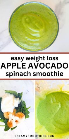 an apple avocado smoothie with spinach and yogurt in it