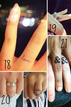 four different pictures with tattoos on their fingers