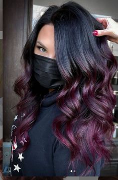 35 Yr Old Woman Hair, Dark Brown Burgundy Balayage, Bold Balayage Brunette, Colored Bayalage Hair, Dark Burgundy Balayage, Dark Red Ombre Hair, Purple Balayage, Mixed Girl