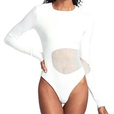 Zeynep Arcay White Bodysuit. New With Tags. Sheer White Bodysuit For Spring, Spring Sheer White Bodysuit, White Sheer Stretch Bodysuit, Sheer Fitted Bodysuit For Beach, Chic White Long Sleeve Swimwear, White Bodysuit, Sheer Material, Limited Time, Cut Out