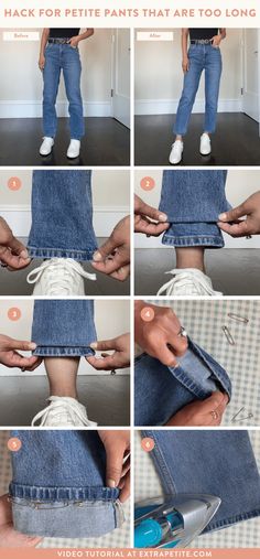 Sewing Serviettes, Hem Jeans Without Sewing, How To Fold Jeans, Hemming Jeans, Altering Jeans, Folding Jeans, Sewing Jeans, Original Hem, Diy Hack