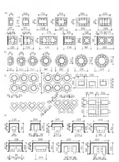 an architectural drawing showing the various sections and details for different types of furniture, including tables,