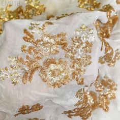 White Georgette Sequin Wedding Dress Embroidered Fabric by the Yard Indian Sequin fabric Saree Crafting Sewing Costumes Doll Making. ➤ Color : Gold Sequence Work on White Georgette Fabric. ➤ Width : 44 Inches ➤ Fabric: It is Georgette Sequin Fabric ➤ Code-emb18 You can use this fabric to make dresses, tops, Crafting, Drapery, Home Décor, Outdoor, Quilting, Sewing, General, Upholstery etc. Listing for 1 Yard of fabric.  If you purchase more than 1 Yard you will get it in running length, not in pieces. Please note: Any customs charges or local taxes in customers country are the responsibility of the customer. There may be some difference in color due to lighting and screen settings. We welcome all queries and feedback. Gold Machine Embroidered Fabric For Wedding, Gold Embroidered Wedding Fabric, Brocade Fabric With Floral Embroidery For Wedding, Gold Fabric With Floral Embroidery For Wedding, Cream Brocade Fabric For Wedding, Cream Brocade Wedding Fabric, Wedding Dress Embroidered, Sewing Costumes, Sequin Wedding Dress