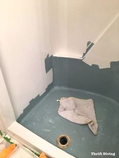 a bathroom that is being remodeled with blue paint