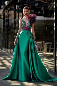 Description Green Overskirt Included, Long dress Sleeveless Plunging neckline Satin, Beading Dry Clean Evening Dress Made in Spain MG3429 Trendy Elegant Dresses, Godmother Dress, Marchesa Couture, School Event Dress, Sequin Prom Dress, Midi Dress Style, Beaded Bodice, Long Midi Dress, Floor Length Gown