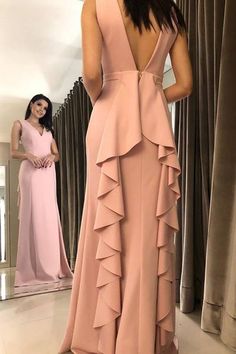 V Neck Prom Dress, Prom Dress Pink, Popular Prom Dresses, Formal Evening Gown, Dream Prom, Backless Evening Dress, V Neck Prom Dresses, Western Dress, Pink Prom Dress