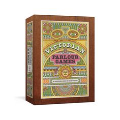 a wooden box with an ornate design on the front and sides, featuring words that read victorian parlou games