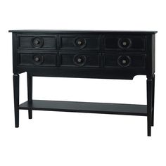 a black console table with four drawers