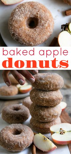 there is a stack of baked apple donuts on the plate