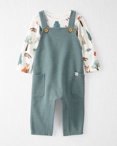 Baby Organic Cotton Overalls Set in Woodland Animals
 - Little Planet | Carter's Hanukkah Outfits, Pajama Outfit, Cotton Overalls, Graphic Tee Style, Cotton Outfit, Toddler Boy Outfits, Jumpsuit Shorts Rompers, Organic Fabrics, Cozy Fashion