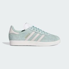 adidas Shop the Gazelle Shoes - Green at adidas.com/us! See all the styles and colors of Gazelle Shoes - Green at the official adidas online shop. Adidas Gazelle Colors, Light Blue Gazelle, Gazelles Adidas, Vert Shoes, Adidas Gazelle Women, Adidas Gazelle Outfit, Shoe List, Adidas Gazelle Shoes, Adidas Gazelles