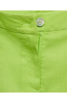 This silky lyocell-blend skirt drapes beautifully in a day-brightening hue. 42" length Zip fly with button closure Side-seam pockets; back button-welt pocket Lined 55% lyocell, 45% ramie Machine wash, line dry Imported Spring Green Shorts With Buttons, Spring Green Buttoned Shorts, Wide Leg Buttoned Shorts For Spring, Elegant Buttoned Shorts For Spring, Spring Workwear Mini Skirt, Green Knee-length Bottoms With Button Closure, Green Skirt With Button Closure For Spring, Green Mini Skirt With Button Closure, Men Bedding