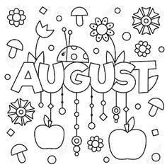 an adult coloring page with the word august