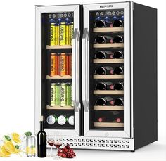 an image of two wine coolers with drinks in it and one is open to show the contents