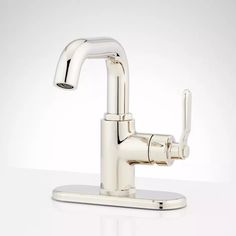 Gunther Single-Hole Bathroom Faucet - Polished Nickel, Nickel Faucet Bathroom, Clawfoot Tub Shower, Bathroom Faucets Brushed Nickel, Brushed Nickel Faucet, Lighted Medicine Cabinet, Faucet Bathroom, Acrylic Tub, Bar Faucets, Single Hole Bathroom Faucet