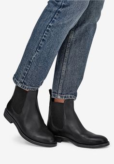 Leather Chelsea Boots | Ellos Plus Size Boots, Chelsea Boots Black, Extra Wide Shoes, Swedish Fashion, Chic Leather, Slip On Boots, Wide Shoes, Leather Chelsea Boots, Leather Cleaning