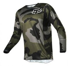 the fox camo jersey is shown in green and black