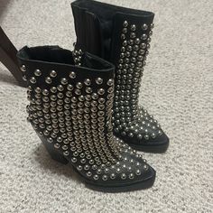 Black Booties Studden Worn A Few Times In Great Condition I Am Pregnant, Jeffrey Campbell Shoes, Black Booties, Jeffrey Campbell, Shoes Black, Black Shoes, Black Silver, To Sell, Bootie Boots