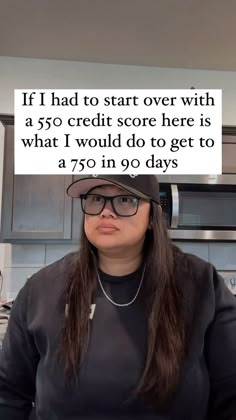 a woman wearing glasses and a hat with the caption if i had to start over with a $ 50 credit score here is what i would do to get to