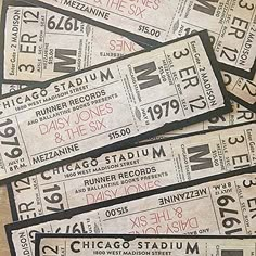 some tickets are laying on top of each other for the chicago stadium concert in 1970