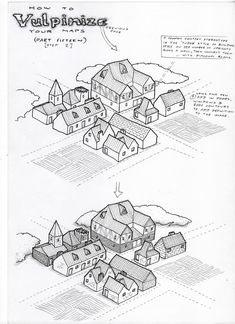 two drawings of houses in different directions