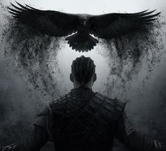 the poster for game of thrones shows an eagle flying over a man's head