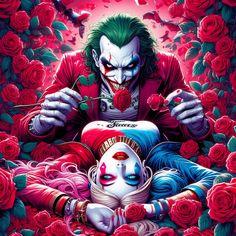 the joker and his daughter laying on roses