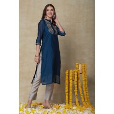 Teal Blue & Grey Festive Wear Kurta Set Yoke Embroidery, Grey Kurta, Embroidery Neckline, Festive Attire, Festive Wear, Intricate Embroidery, Blue And Grey, Grey Prints, Kurta Set