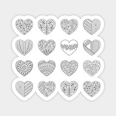 heart shaped stickers with different designs on them, all in black and white colors