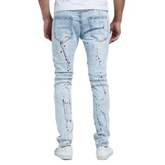 Men’s Light Blue Stacked Knee Paint Splatter Jeans  Features    Product ID: PS003   Season: Spring, Summer, Autumn   Material: Cotton, Denim   Color: Light Blue   Fit: Skinny  Featured: Artistic paint splatter jeans  Softness: Medium   Thickness: Medium   Stretch: Not Elastic    Size Info   S:      Waist 37.6″ | Hip 47.5″ | Length 49.5″ M:     Waist 40.1″ | Hip 49.5″ | Length 50.5″ L:      Waist 42.5″ | Hip 51.4″ | Length 51.4″ XL:   Waist 45.0″ | Hip 53.4″ | Length 52.4″ 2XL: Waist 47.0″ | Hip Ribbed Jeans, Slim Fit Ripped Jeans, Paint Splatter Jeans, Pants Outfit Men, Men Jeans Pants, Hip Hop Jeans, Denim Jeans Men, Printed Jeans, Type Of Pants