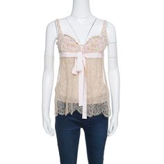 Cut From Blended Fabric, This Beautiful Camisole Top Comes From The Fashion House Red Valentino. It Is Designed In A Plain Sailing Shape With Floral Prints And A Lace Overlay Subtly Adorning It. Take This Into Your Daytime Look With Shorts Or Skirts. Pink Silk Cami Top, Sleeveless Silk Lace Top, Pink Silk Top With Spaghetti Straps, Pink Silk Spaghetti Strap Top, Feminine Silk Lace Top, Pink Sleeveless Silk Top, Fashion House, Red Valentino, Lace Overlay