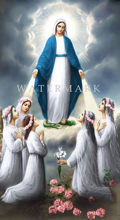 an image of the virgin mary surrounded by other women