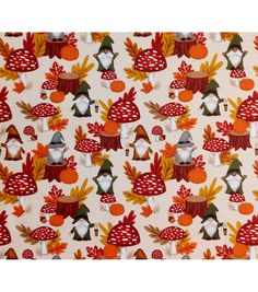 a white background with autumn leaves and gnomes