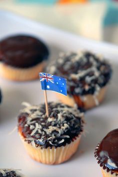 chocolate cupcakes with australian flag on top