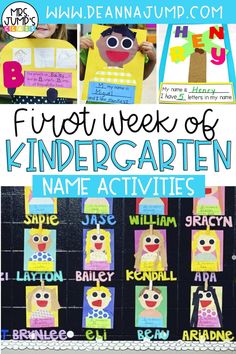 the first week of kindergarten name activities with pictures and words on them for kids to use