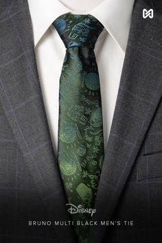 Stylish, fun, and professional with a little Disney magic, this Bruno tie is perfect for lovers of Encanto. The black base of this silk blend tie accentuates the iridescent icons from the movie, including Bruno's face, his dinner plate, his name, and even his rat companions. On the reverse of the tip reads, "We Don't Talk About Bruno." Experience enchantment with our expertly crafted Silk Blend Tie. It's built to last, infused with Disney magic, ready to accompany you on whimsical adventures. Harry Potter Tie, We Don't Talk About Bruno, Scarf Storage, Designer Cufflinks, Boys Bow Ties, Cufflinks Wedding