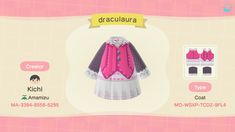 an animal crossing character is wearing a pink and black dress with white trimmings