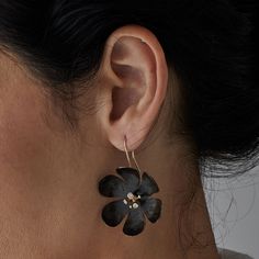 HELLEBORE BLACK BRONZE EARRING – Julie Cohn Design Black Hellebore, Julie Cohn Design, Ancient Relics, Bronze Earrings, Stone Studs, Inspired By Nature, Love Affair, Ear Wire, Flower Earrings