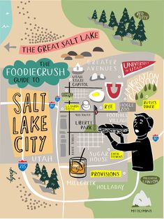 the great salt lake guide to salt lake city, utah info map poster by matt holladay