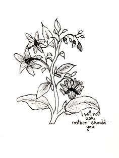 a black and white drawing of some flowers