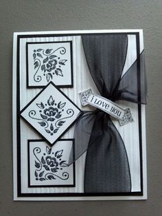 a card with some black and white designs on it's side, which says i love you