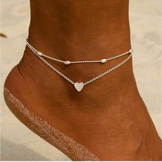 Length: 9.7” Material: 18k Silver Plated Hypoallergenic Lead & Nickle Free Tarnish Free Heart Ankle Bracelet, Purple Choker, Crochet Barefoot Sandals, Bridal Handbags, Leg Chain, Summer Anklets, Heart Anklet, Crochet Sandals, Beach Anklets