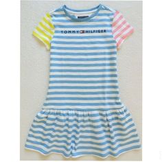 Tommy Hilfiger Big Girl's Striped Knit Dress Short Sleeve Unlined 100% Cotton Machine Washable White Cotton Tommy Hilfiger Dress, Casual Blue Tommy Hilfiger Dress, Tommy Hilfiger Blue Short Sleeve Dress, Striped Knit Dress, Baby Prep, Tommy Hilfiger Dresses, Girls Stripes, Dress Short Sleeve, Casual Girl