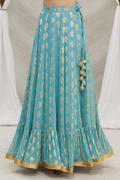 Shop for Priti Sahni Blue Embroidered Blouse And Lehenga Set for Women Online at Aza Fashions Scallop Dupatta, Ruffle Lehenga, Sheer Dupatta, Georgette Dupatta, Blouse Silk, Zari Work, Silk Lehenga, Blue Silk, Embroidered Silk