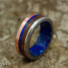 ARCTIC VIKING | Titanium & Copper & Azurite Stone Wedding Rings - Minter and Richter Designs