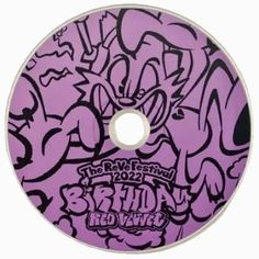 a purple cd with black and white graffiti on it