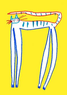 a drawing of a cat with a hat on it's head and arms stretched out